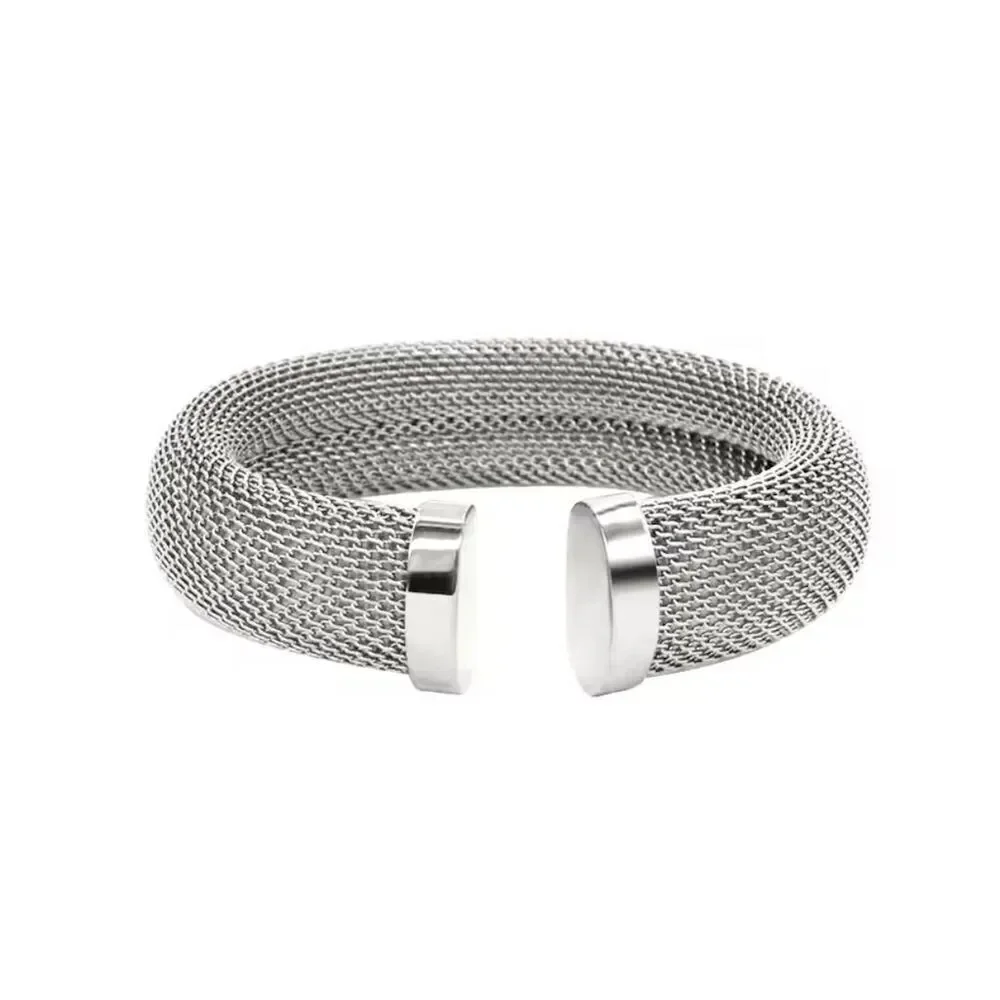 SILVER Stainless Steel Mesh Cuff Bracelet Cocktail Party Chic Elegant W-12mm